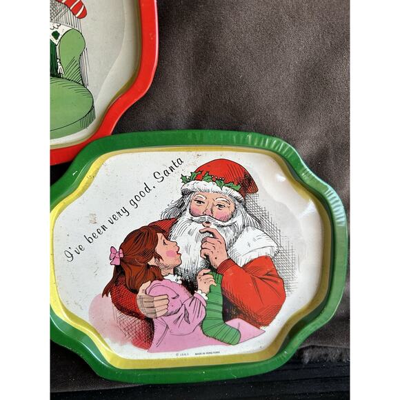 VTG J.S.N.Y. Christmas Metal Tin Cookie Snack Trays Holiday Set of 3 Granny Old - Picture 3 of 4